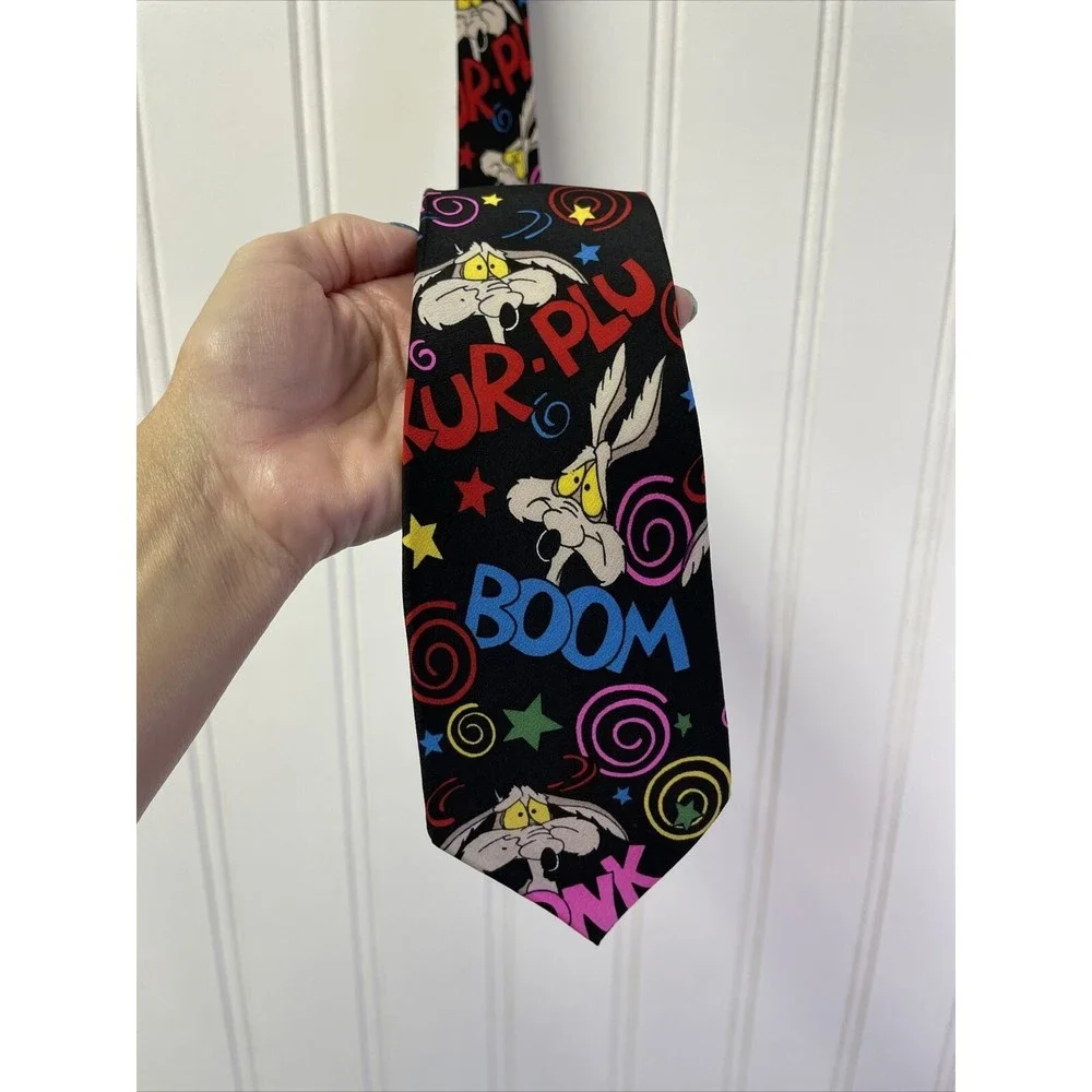 Vintage Looney Tunes Men's 100% Silk Wile E Coyote Necktie Tie 1992 Warner Bros‎